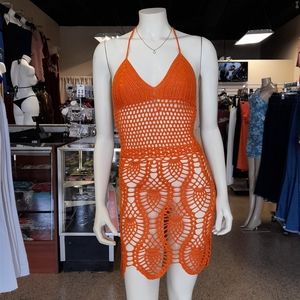 Orange Knit Dress / Swimsuit Throw Over